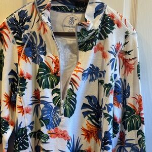 TOMMY BAHAMA 
3/4” ZIP NECK CLOSURE SIZE XL
WHITE BACKGROUND COLORFUL FLORAL TOP